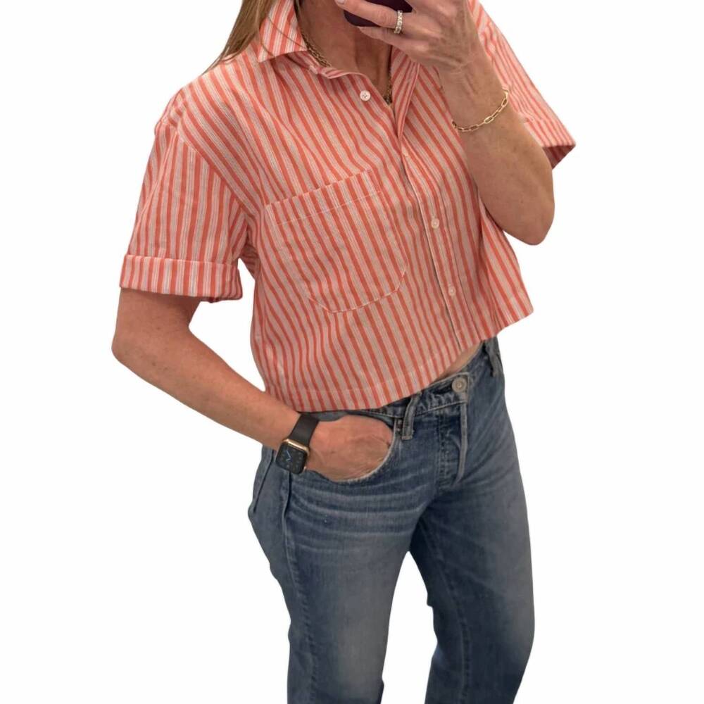 NEW CISSA the pixie shirt in coral-and-white